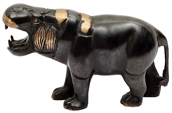 Black Hippopotamus Brass Statue | Animal Figurines