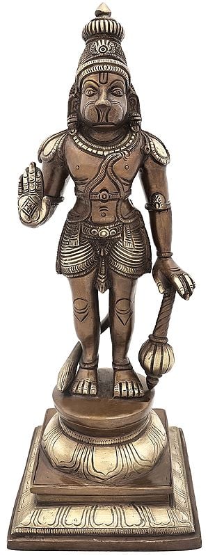 12" Standing Blessing Hanuman Brass Statue | Handmade | Made in India
