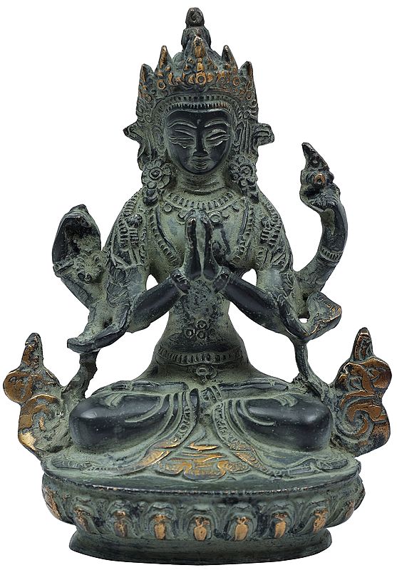 6" Bodhisattva Chenrezig Brass Statue | Handmade Idol | Made in India