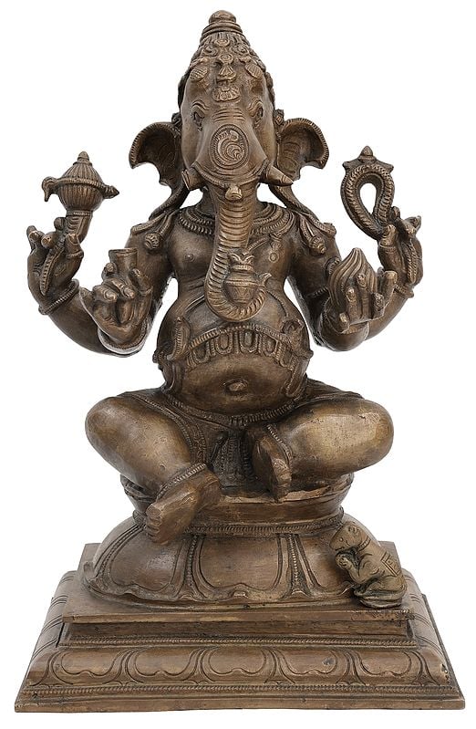 14" Majestic Crowned Pot-Bellied Ganesha | Panchaloha Bronze Statues | Made In South India