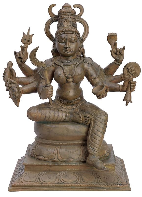 12.5" Goddess Kali Seated on Pedestal | Handmade | Panchaloha Bronze