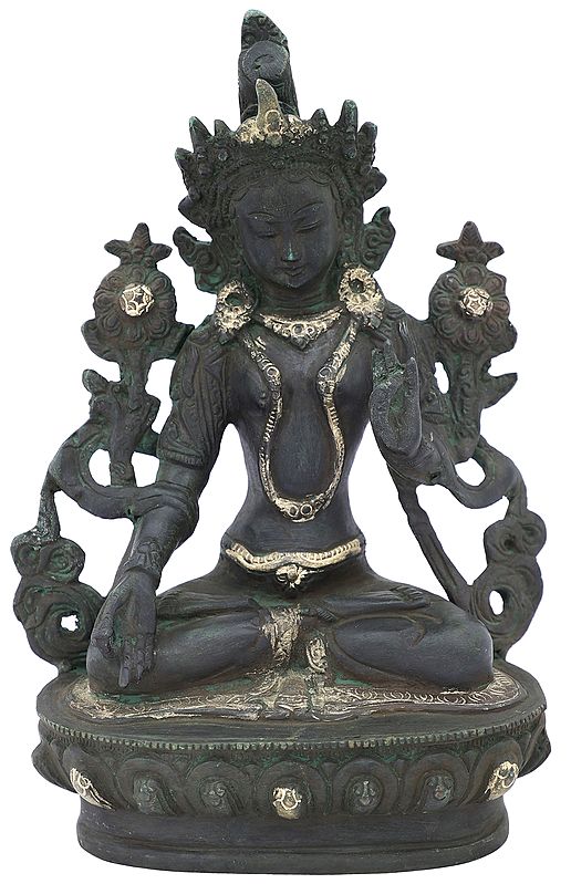 8" Tibetan Buddhist Deity Holy Green Tara In Brass | Handmade | Made In India