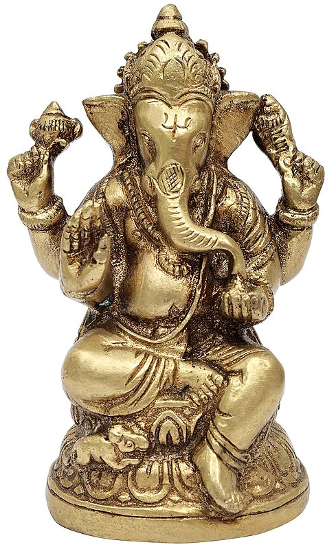 4" Small Blessing Ganesha In Brass | Handmade | Made In India