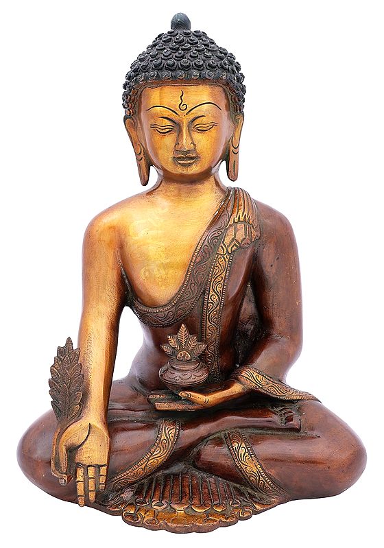 12" The Medicine Buddha In Brass | Handmade | Made In India