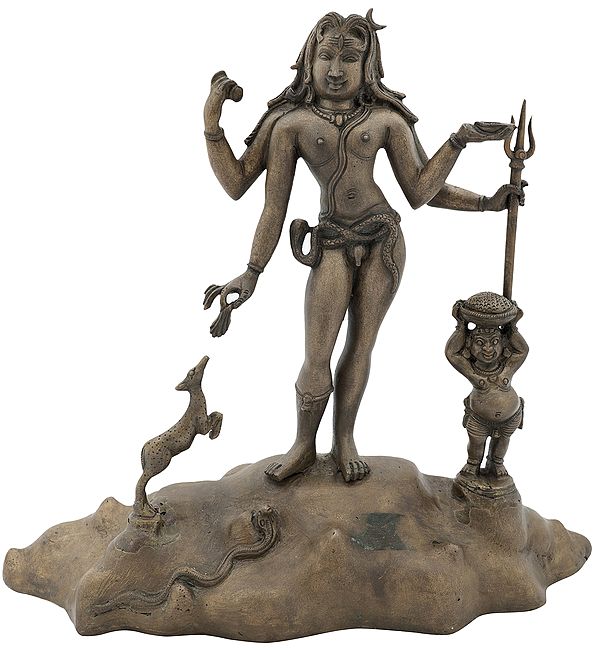 8" Bhikshatana Shiva With One Of The Bhoota-Gana | Handmade | Madhuchista Vidhana (Lost-Wax) | Panchaloha Bronze