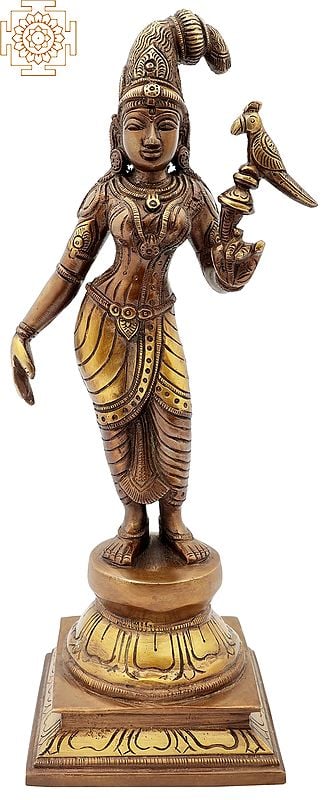 12" Andal Devi With Parrot In Brass | Handmade | Made In India