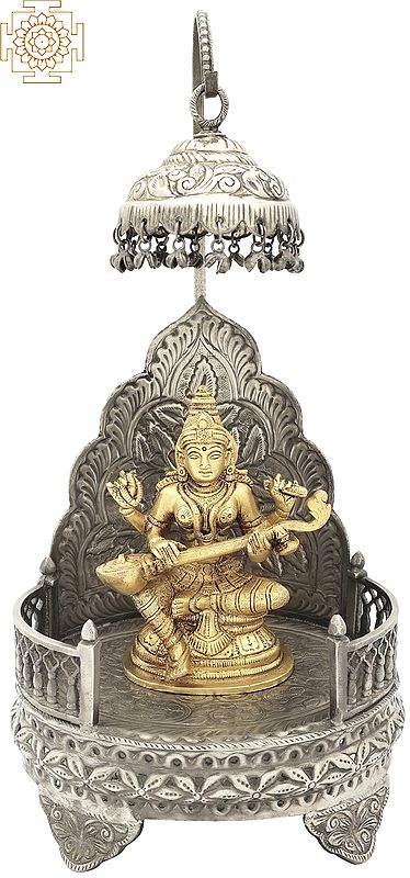 Goddess Saraswati Seated on a Royal Throne