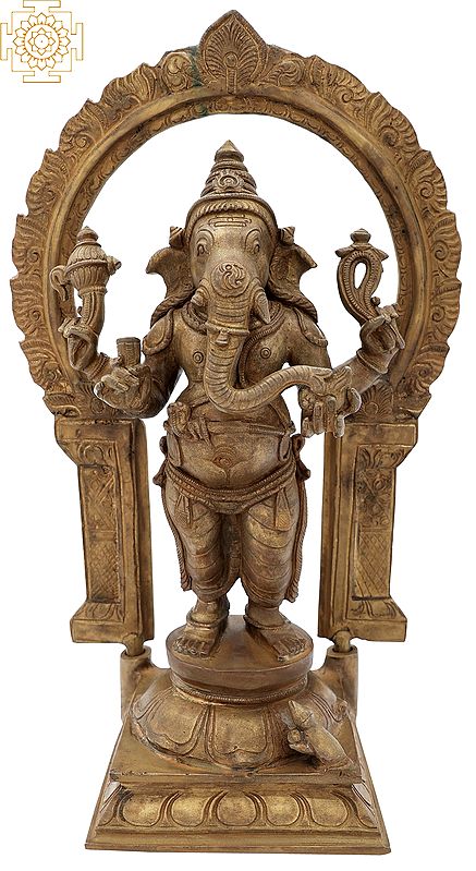 11" Single-Tusked Standing Ganesha | Handmade | Panchaloha Bronze