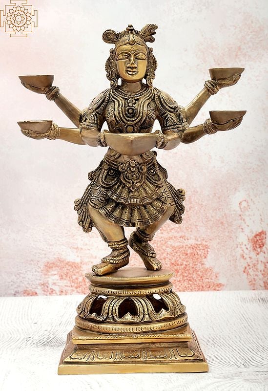 13" Six Armed Deepalakshmi in Brass | Handmade | Made In India