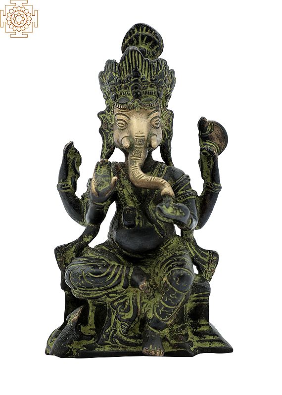 6" Ganesha Eating Modaka | Handmade Brass Idol | Made in India
