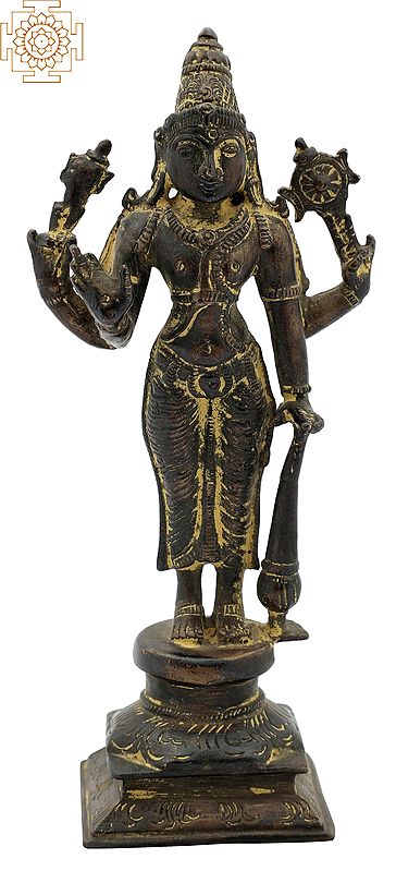 6" Small Standing Bhagawan Vishnu Statue in Brass | Handmade