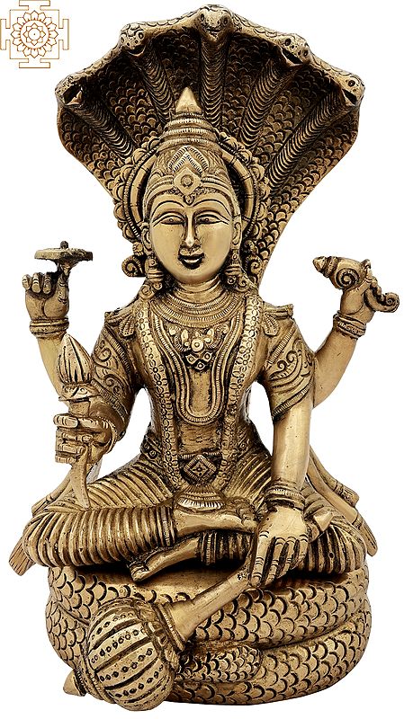 12" Bhagawan Vishnu Seated on Sheshnag In Brass | Handmade | Made In India