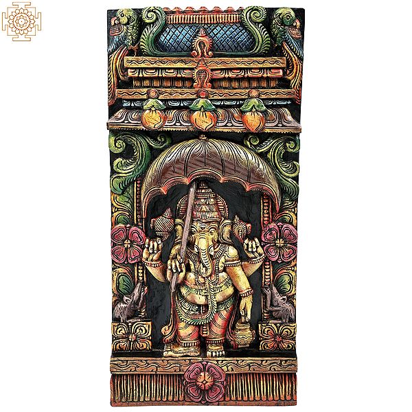 Bhagawan Ganesha Holding Umbrella (Wall Hanging Panel)
