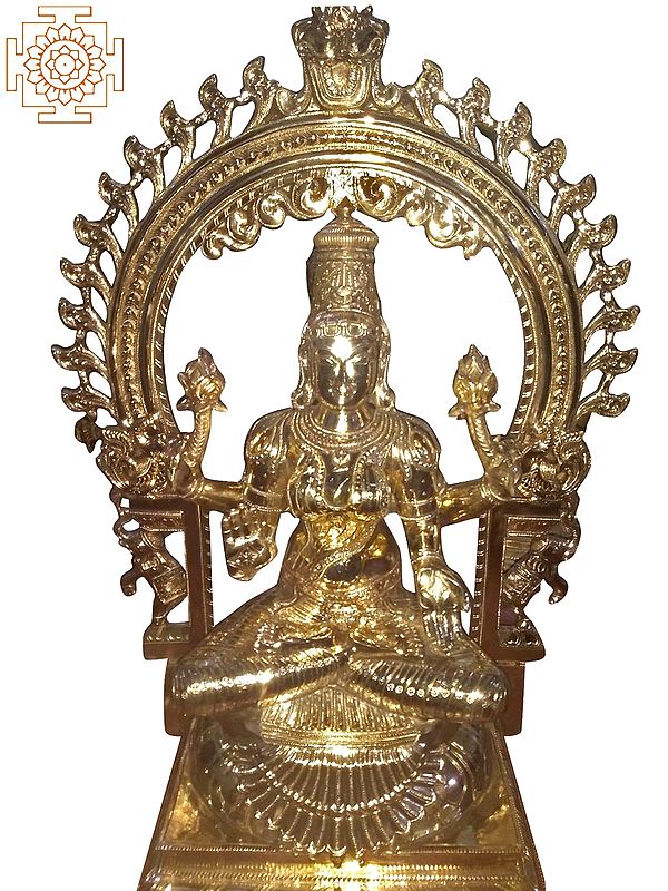 30" Devi Lakshmi Seated on a Royal Throne | Handmade | Madhuchista Vidhana (Lost-Wax) | Panchaloha Bronze from Swamimalai