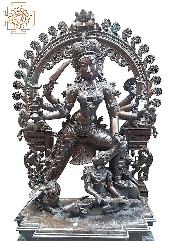 60" Super Large Standing Mahishasura-Mardini (Devi Durga) | Handmade | Madhuchista Vidhana (Lost-Wax) | Panchaloha Bronze from Swamimalai