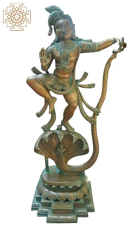 60" Super Large Lord Kalinga Krishna Dancing on Kaliya Serpant | Handmade | Madhuchista Vidhana (Lost-Wax) | Panchaloha Bronze from Swamimalai