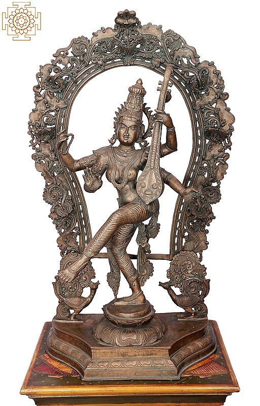 35" Dancing Saraswati | Handmade | Madhuchista Vidhana (Lost-Wax) | Panchaloha Bronze from Swamimalai