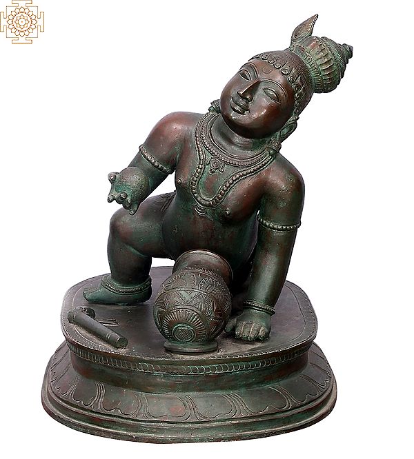 13" Crowling Krishna | Handmade | Madhuchista Vidhana (Lost-Wax) | Panchaloha Bronze from Swamimalai
