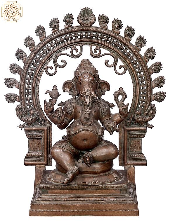 21" Sitting Ganesha with Big Arch  | Handmade | Madhuchista Vidhana (Lost-Wax) | Panchaloha Bronze from Swamimalai