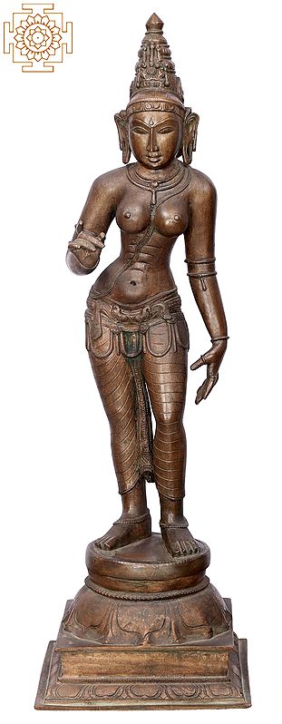 24" Standing Devi Parvati  | Handmade | Madhuchista Vidhana (Lost-Wax) | Panchaloha Bronze from Swamimalai