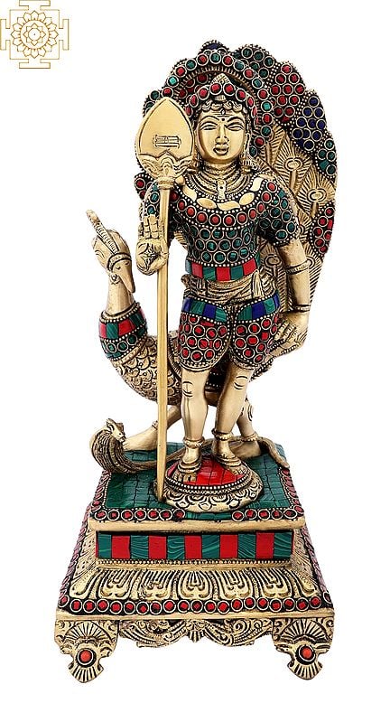 12 Karttikeya (Murugan) with Colorful Inlay Work in Brass | Handmade | Made In India"