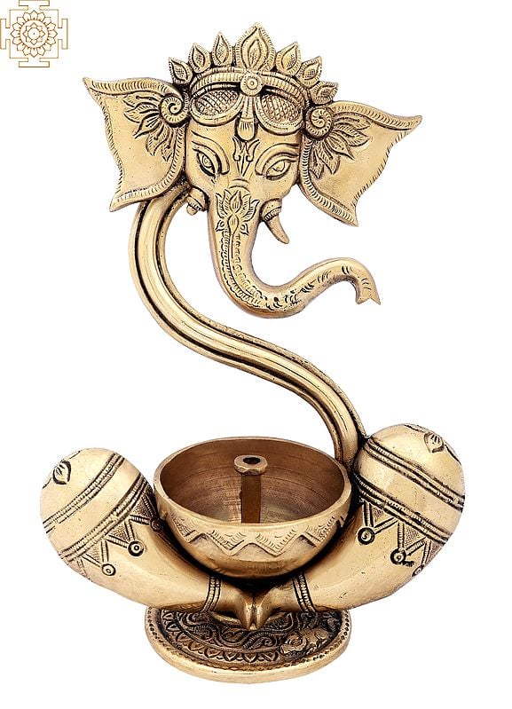 9" Ganesha Wick Lamp in Brass | Handmade | Made In India