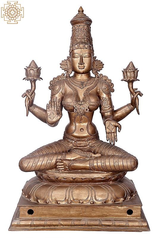 35" Sitting Mahalakshmi | Handmade | Madhuchista Vidhana (Lost-Wax) | Panchaloha Bronze from Swamimalai