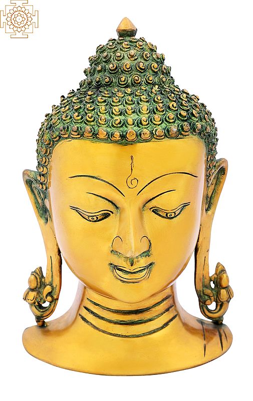 11" Lord Buddha Wall Hanging Mask In Brass | Handmade | Made In India
