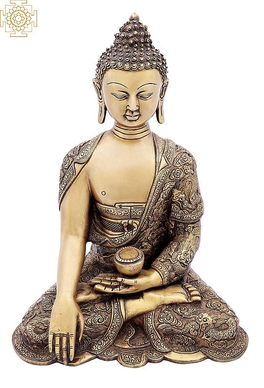 14" Bhumisparsha Buddha in Brass | Handmade | Made In India