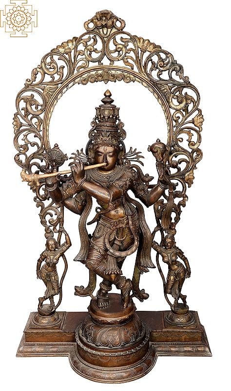 46" Krishna with Arch | Handmade | Madhuchista Vidhana (Lost-Wax) | Panchaloha Bronze from Swamimalai