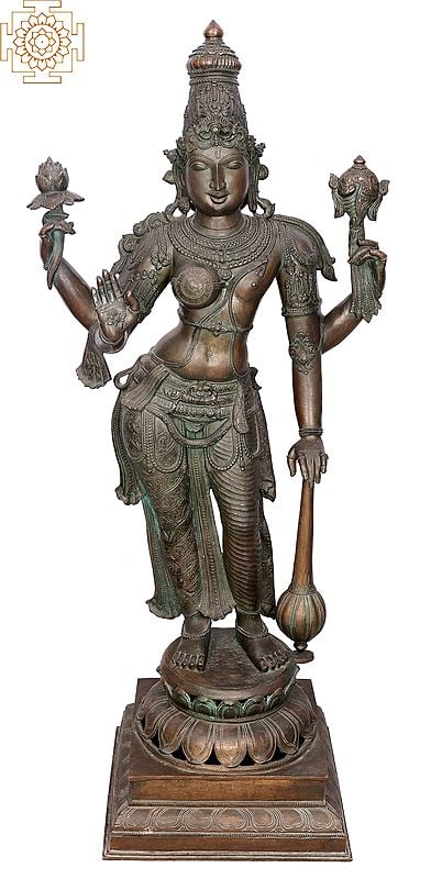 48" Half Vishnu & Half Lakshmi (Lakshmi Narayana) | Handmade | Madhuchista Vidhana (Lost-Wax) | Panchaloha Bronze from Swamimalai