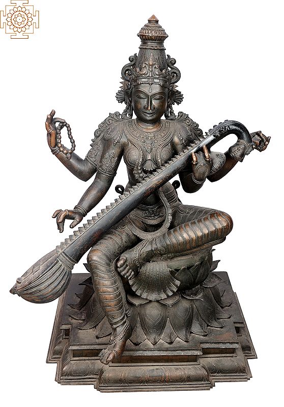 39" Devi Saraswati Bronze Statue | Madhuchista Vidhana (Lost-Wax) | Panchaloha Bronze from Swamimalai