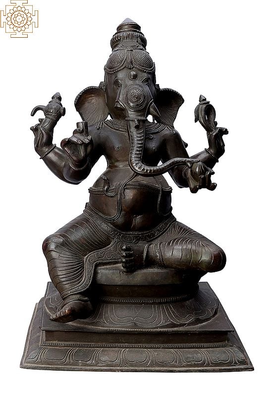 17" Sitting Ganesha | Handmade | Madhuchista Vidhana (Lost-Wax) | Panchaloha Bronze from Swamimalai