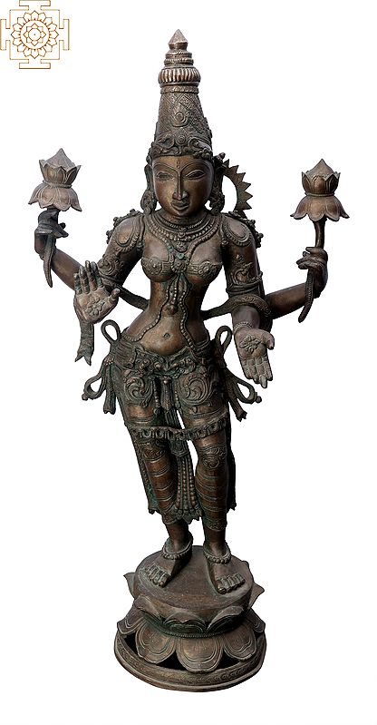 33" Large Standing Lakshmi | Handmade | Madhuchista Vidhana (Lost-Wax) | Panchaloha Bronze from Swamimalai