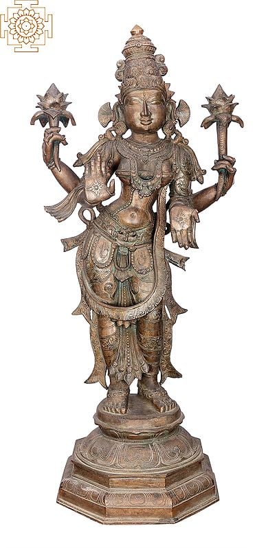 36" Large Lakshmi | Handmade | Madhuchista Vidhana (Lost-Wax) | Panchaloha Bronze from Swamimalai