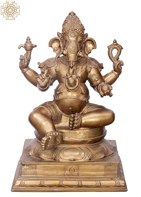 18" Sitting Ganesha | Handmade | Madhuchista Vidhana (Lost-Wax) | Panchaloha Bronze from Swamimalai