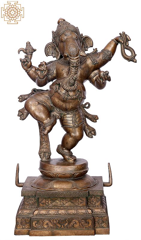 30" Dancing Ganesha Panchaloha Bronze Statue from Swamimalai | Madhuchista Vidhana (Lost-Wax)