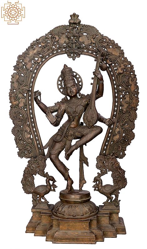 35" Large Dancing Saraswati | Handmade | Madhuchista Vidhana (Lost-Wax) | Panchaloha Bronze from Swamimalai