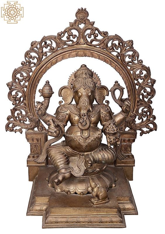 38" Large Ganesha with Designer Arch | Handmade | Madhuchista Vidhana (Lost-Wax) | Panchaloha Bronze from Swamimalai