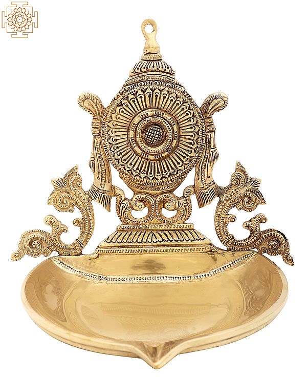 9" Superfine Chakra Wick Lamp (Vaishnava Symbol) in Brass | Handmade | Made in India