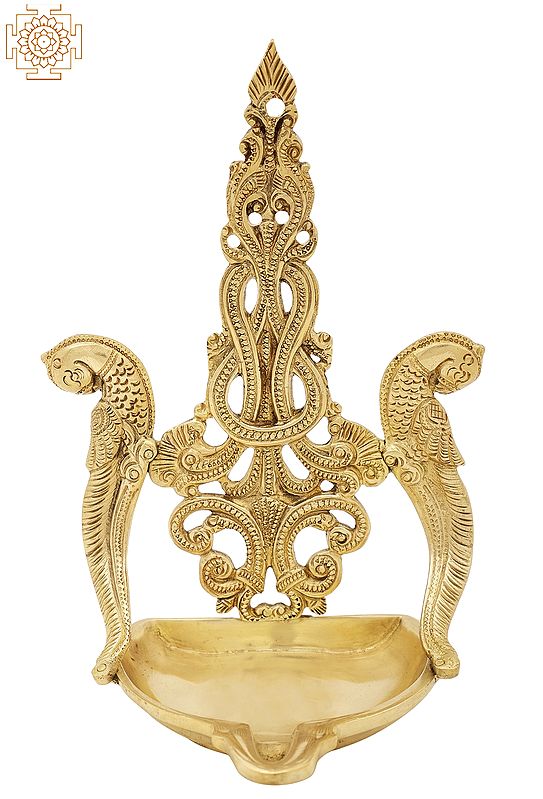 8" Superfine Couple of Parrot Wick Lamp In Brass | Handmade | Made In India