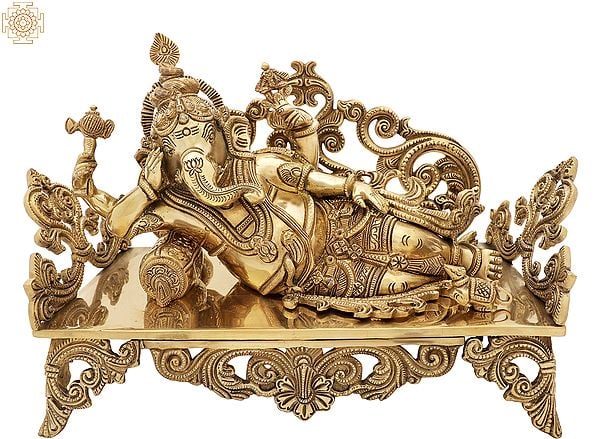 14" Reclining Ganesha In Brass | Handmade | Made In India