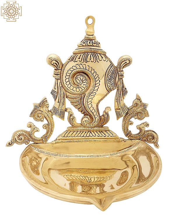 9" Superfine Conch Wick Lamp | Vaishnava Symbol in Brass | Handmade | Made in India