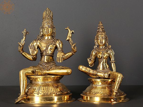 9" Seated Shiva Parvati Handmade Brass Statue | Made In India