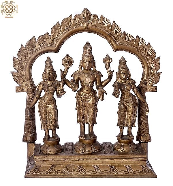 12" Perumal with Sri Devi and Bhu Devi Bronze Set | Handmade | Madhuchista Vidhana (Lost-Wax) | Panchaloha Bronze from Swamimalai