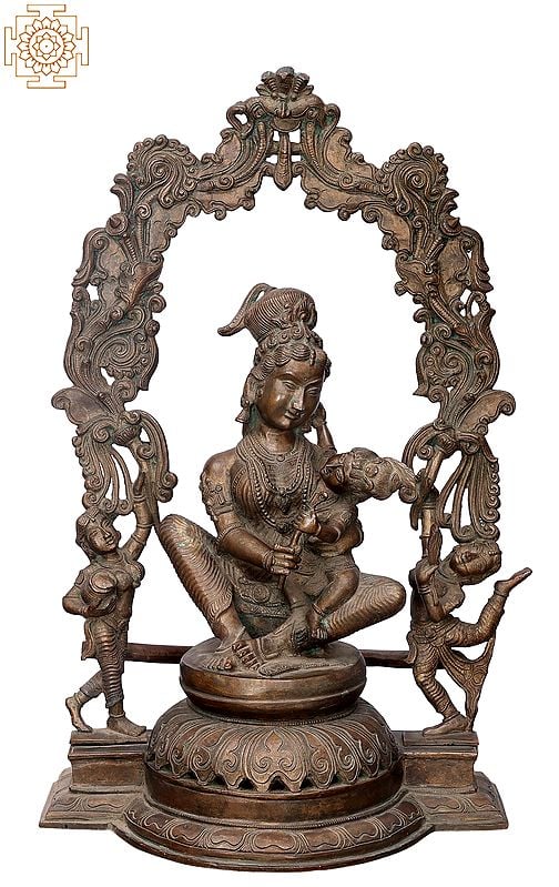 21" Mother Yashoda with Krishna | Handmade | Madhuchista Vidhana (Lost-Wax) | Panchaloha Bronze from Swamimalai