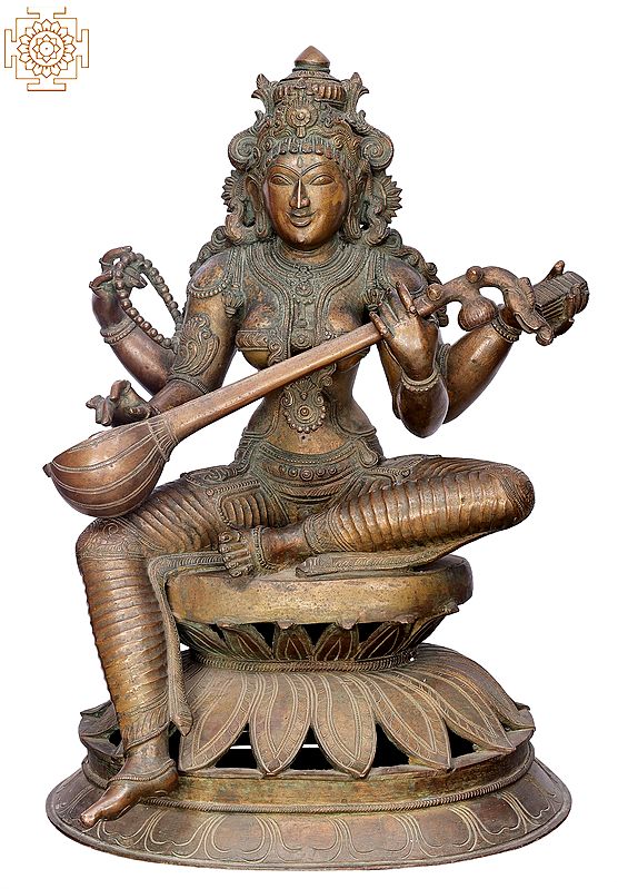 25" Devi Saraswati | Handmade | Madhuchista Vidhana (Lost-Wax) | Panchaloha Bronze from Swamimalai