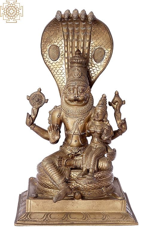 12" Bhagawan Narasimha with Lakshmi Ji | Handmade | Madhuchista Vidhana (Lost-Wax) | Panchaloha Bronze from Swamimalai