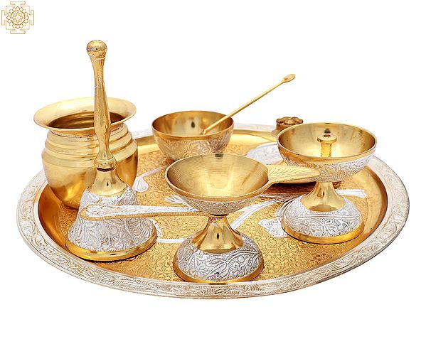 10" Designer Puja Thali Set In Brass | Handmade | Made In India