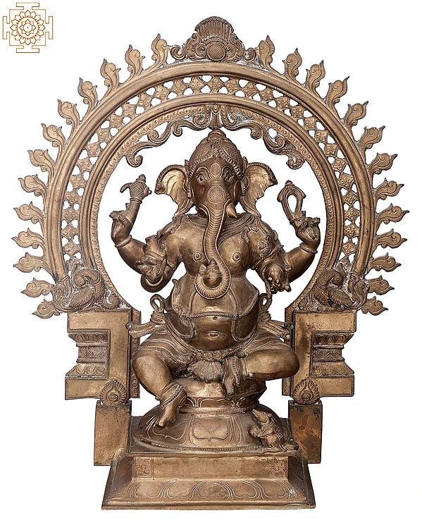 19" Bhagawan Ganesha with Designer Big Arch | Handmade | Madhuchista Vidhana (Lost-Wax) | Panchaloha Bronze from Swamimalai